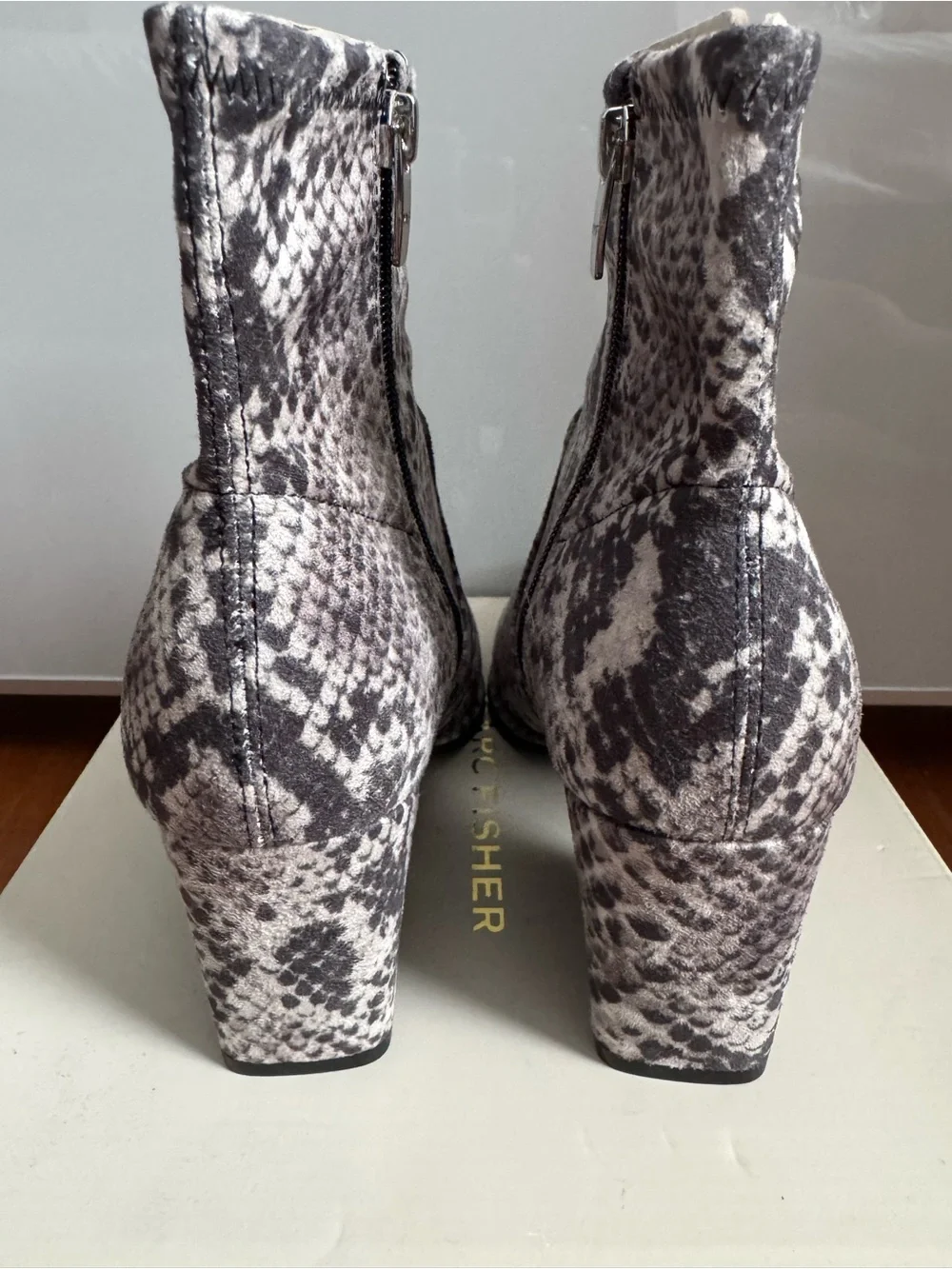 MARC FISHER Grey Snakeskin Ankle Boots
